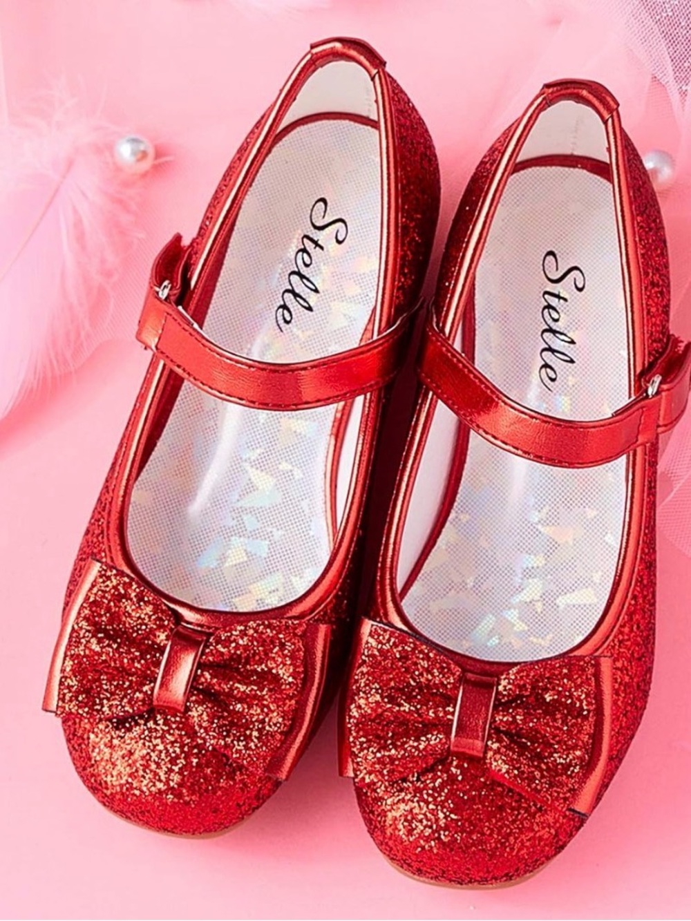 Stelle Girls Glitter Dress Shoe Flower Size 13 in Royal Red